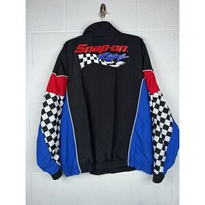 Snap On Racing Jacket XL Black Checkered Flag Windbreaker Y2K Auto Shop